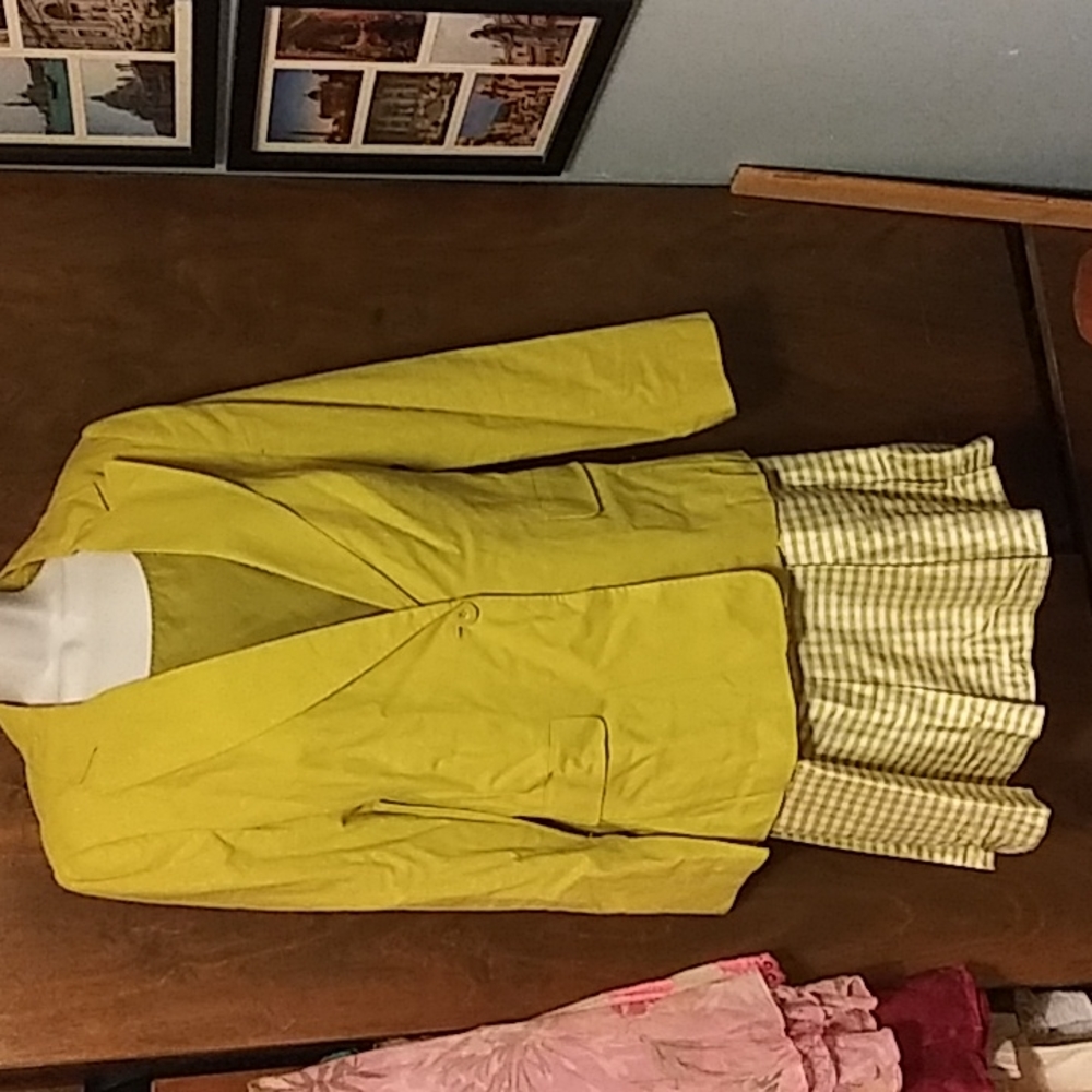EMANUEL UNGARO SILK WHITE, CELERY GREEN & YELLOW PLAID SKIRT - 16